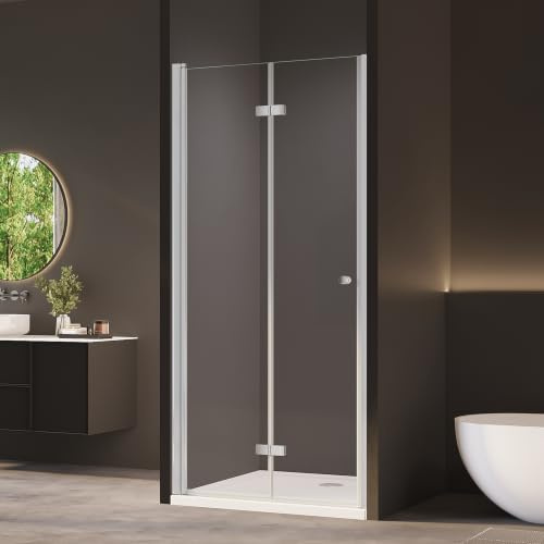 AmuseVera Duschtür Faltbar 90 x 185 cm Einzelfalttür Drehfalttür Nische Duschabtrennung Duschkabine Falttür Nischendrehtür Dusche aus 6mm ESG Sicherheitsglas