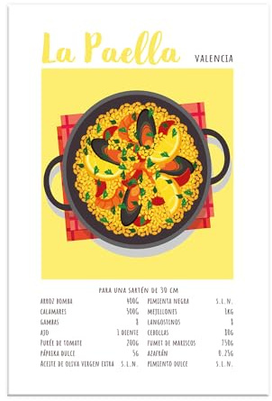 Vulfire Impresión de Pared Paella, Cocina Española, Idea de Regalo Original, Decoración para Casa Cocina Comedor Restaurante, Póster en papel glossy premium (A3 (29,7 x 42 cm))