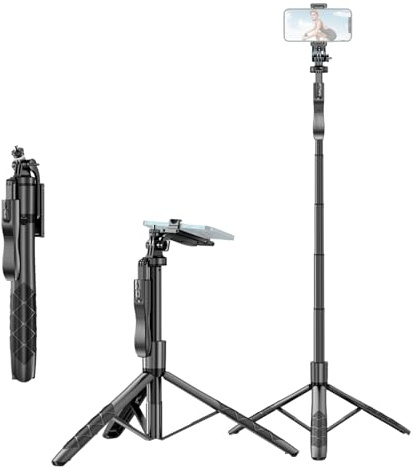 60-Inch Multi-function Selfie Stick Desktop Tripod with 6-Section Telescoping Rod 360°Rotatable Ball Head with Anti-shake Handle Phone Clip 1/4in Adapter & Remote Control Compatible with Android 4.4/