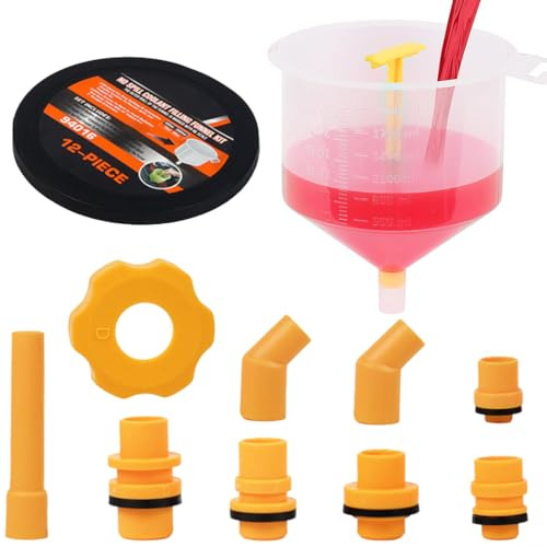 12-Teilig Kühlflüssigkeit-Einfülltrichter-Satz | No-Spill Coolant Funnel Kit | Universell Trichter für Kühlmittel mit Adapter für Jedes Fahrzeug | KFZ Werkzeug