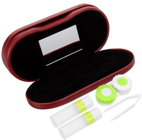 WRITWAA Double Layer Lenses and Glasses Case for Travel, Portable Red Lens and Eyeglass Case Dual Compartments Suitable for Contact Lenses and Glasses Storage