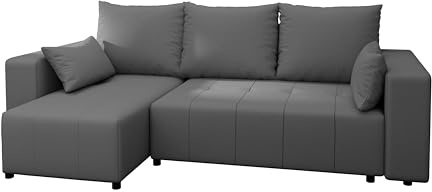 4ALL HOME Ecksofa mit Schlaffunktion Tico 246x145 cm - Couch - Sofa mit Bettkasten - Eckcouch - L-Form - Schlaffsofa - Schlafsofa mit Bettkasten - Universal (Neve 85 Grau)