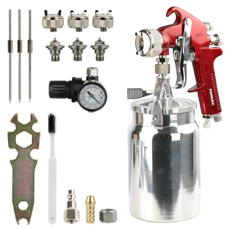 FORNAX Professional Siphon Feed Spray Gun, 1000cc Paint Cup, 1.4/1.7/2.0mm Nozzles, 6 CFM Air Consumption, 1/4 NPT Air Inlet, for Car Painting, Furniture, Automotive, Woodworking, Metal Spraying
