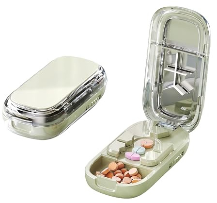Taglia pillole portatile, per piccole e piccole pillole con acciaio inossidabile e guida al centraggio delle pastiglie, allineamento preciso delle pastiglie, taglia metà/terzi/stanze (verde)