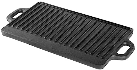 SZLIFE Griglia Reversibile in ghisa Piastra Rettangolare Sear Grill Frittura alla griglia per Uso Esterno, 46cmx23cm
