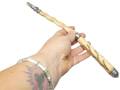 Wooden Wand made from English Yew Wood with Smoky Quartz crystal point and velvet pouch