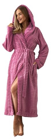L&L Bademantel Damen lang mit Kapuze I flauschiger Morgenmantel Damen extra lang bis Knöchel – Hausmantel Damen kuschelig warm – Bademäntel für Frauen große Größen aus 100% Polyester