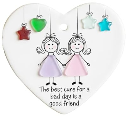 Heart Shaped Friendship Ornament Christmas Tree Hanging Ornaments Christmas Pendant with Two Girls Holding Hands Decor for Birthdays Xmas Anniversaries Symbol of Love and Blessings