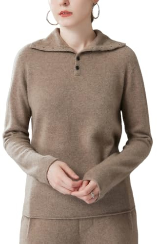 DISSA Women Cashmere Jumper Camel Turtleneck Knitted Jumper Long Sleeve Relaxed Cashmere&Wool Thin Plain Ladies Sweater,UK 12,MS520