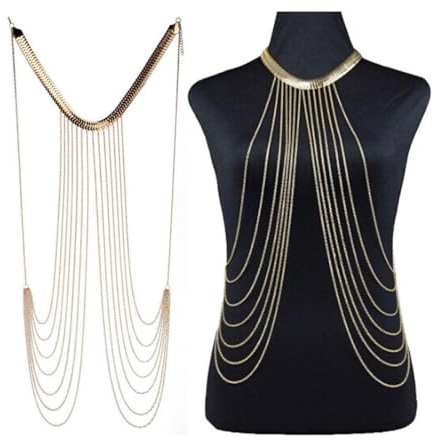 DOKRIN Cinture da donna,Collana da bikini multistrato con nappe, catena per il corpo e catena per il petto da donna