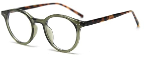moomoobird Runde Brille für Herren und Damen TR90 Retro Brillengestell Acetatarmlehnen (green leopard frame)
