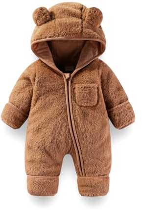 Fairy Baby Baby Snowsuit, Newborn Baby Bear Hooded Footed Romper Fleece Snowsuit Cartoon Flannel Zipper Jumpsuit Fall Winter Outfits
