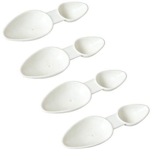 White Plastic Double-Sided Measuring Spoons, Dual-Ended 5 ml and 2.5 ml, Set of 4 - Reusable, Dishwasher Safe for Medicines, Cooking, Powders, Liquids, Home & Office