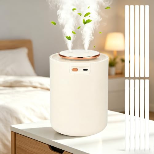 Humidifier for Bedroom - 1500ml Air Humidifier with Night Light for Plants, 3 Mist Modes Quiet Operation 9H Auto Shut-Off, 1800mAh Rechargeable with 10 Cotton Filters for Baby Nursery Office