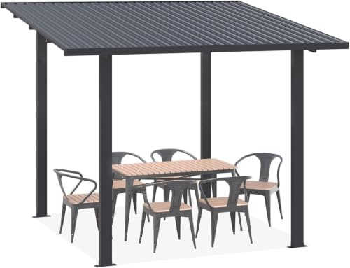 YODOLLA Pergola Aluminium 2.4 x 3m, Gazebo à Toit Rigide, Pergola Murale pour Terrasse Extérieur, Pavillon de Jardin, Toit Incliné pour Ombre - Résistant aux UV & Intempéries - Noir (Basique)