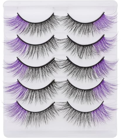 FOYTOKI Colored Fake Eyelashes, 5 Pairs Purple Strip Lashes, Lightweight Gentle Artificial Eyelashes for Party and Halloween Makeup