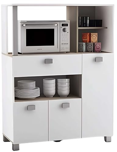 Abitti Mueble Auxiliar de Cocina de Suelo con Cajones y Compartimentos en Color Blanco Mate 132x99cm