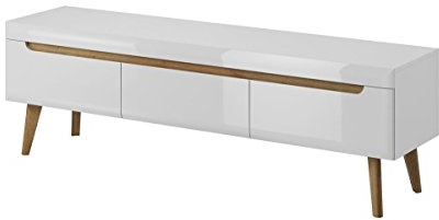 Tv Schrank NORDI Lowboard Unterschrank Skandinavische Stil (Weiß/Weiß Hochglanz)