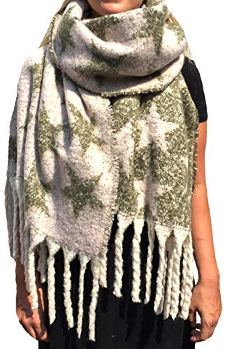 ALZORA DAMEN XXL Winter Schal 70cm x 200cm riesig und extrem flauschig Baumwolle Poncho Karo Halstuch Cape Fransen F844 (Modell-05)