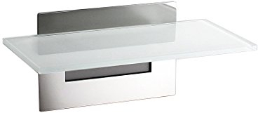 Schönbeck Design Wandregal für Bad – Badablage ohne Bohren, Klebehaken stark – Edelstahl/Glas – Kleben statt Bohren – Made in Germany (Weiss/poliert, Ablage lang)