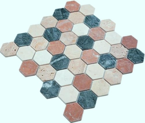 Mosaïque pour carrelage marbre pierre naturelle Crème Beige Rouge Vert Hexagon Random Plateau pour revêtement sol miroir