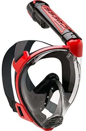 CRESSI Duke Dry Full Face Mask Black/Red M/L - Maschera Integrale Grande Unisex Grande Visione Snorkeling no Fog con Tubo Dry , Nero/RossoM/L