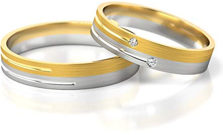 JC Gold Trauringe - Gelbgold Weißgold Eheringe Bicolor inklusive Steine und Gravur im Paarpreis PL223 (9 Karat (375) Bicolor)