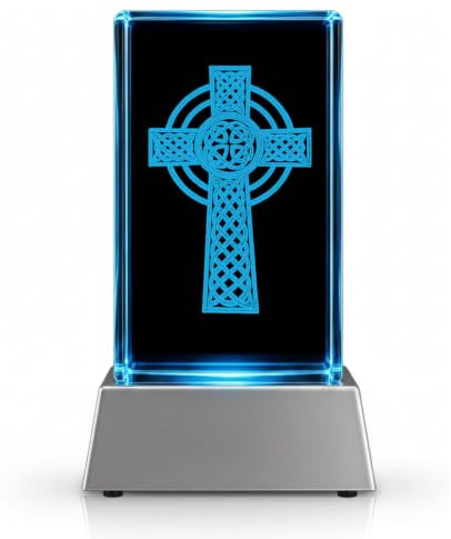 Kaltner Präsente Stimmungslicht - Das perfekte Geschenk: LED Kerze / 3D Kristall Glasblock/Kelten Kreuz, Wikinger Deko, Wolfszahn, Keltisches Kreuz, Keltischer Knoten, Viking