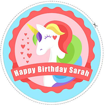 7.5 Unicorn Personalised Edible Icing Birthday/Any/Your Message Cake Topper