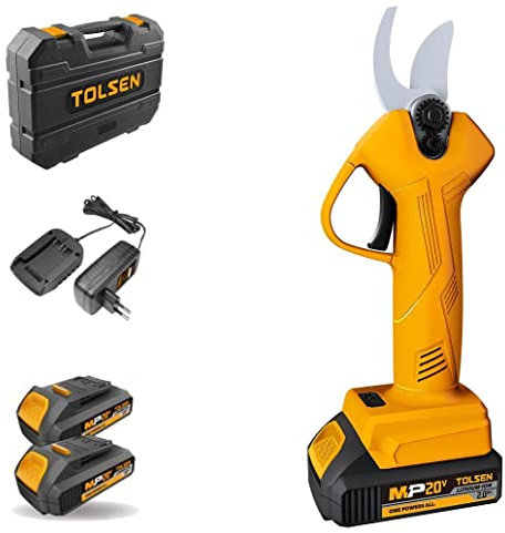 TOLSEN 87381- Forbici Potatura Elettriche 20/30mm Cesoie per Potatura con 2 batterie da 2,0 Ah per potatura Giardinaggio Ulivi Albero da frutta vigneto