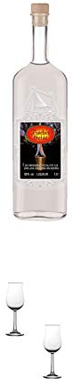 Fischergeist Kräuterlikör 1,0 Liter MAGNUM Flasche + Nosing Gläser Kelchglas Bugatti mit Eichstrich 2cl und 4cl - 2 Stück