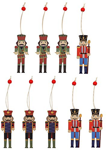 Veemoon 9 Pcs en Bois De Noël Casse-Noisette Mini Soldat Figurines Arbre De Noël Ornements Marionnettes Jouet (Rouge)