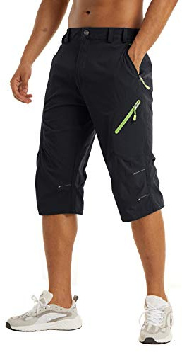 KEFITEVD Herrshorts, under knät, snabbtorkande, 3/4, vandring, långa promenadshorts, sommar, tunna capribyxor med 4 fickor med dragkedja, Svart, 48 SE