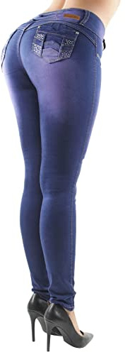 Women's Juniors Colombian Design Butt Lift Push Up Mid Waist Skinny Jeans in Purple Denim Size 9 (3253)