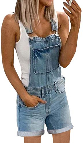 Onsoyours Tuta di Jeans Donna Tuta di Jeans Tuta Salopette di Jeans Slim Tuta Salopette Pantaloni Denim Pantaloncini Dungarees Senza Maniche Tute Casual A Blu M