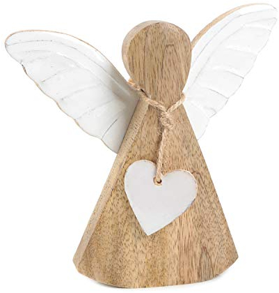 Holzengel Dekofigur: Weihnachtsfigur Holz, Engelfigur Weihnachten, Advent & Winter, Schutzengel, Glücksbringer, Engel-Figur zum Hinstellen, Weihnachtsdeko Innen, Deko Fensterbank, 16 x 15 cm