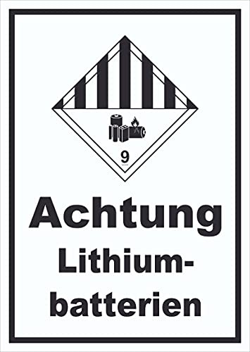 HB-Druck Schild Achtung Lithiumbatterien Gefahrgutklasse 9a hochkant A4 Rückseite selbstklebend