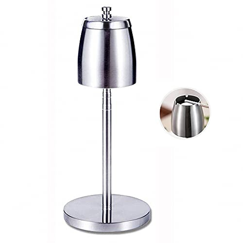 ROIMOE Stainless Steel Ashtrays with Lid Adjustable Floor Standing Home Ashtrays Indoor/Outdoor Windproof/Rainproof Smokeless Covered Ashtrays Suitable for Patio, Home & Office Decoration (Adjustable)