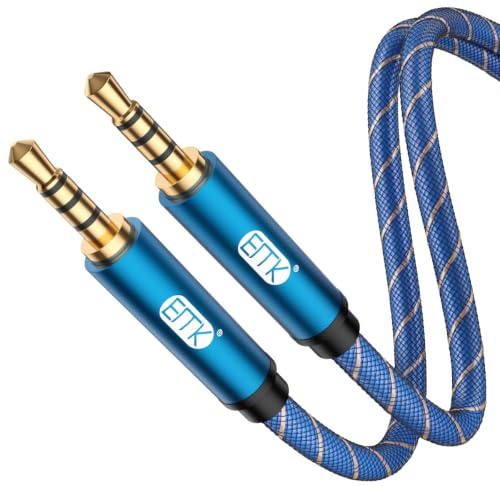EMK Jack 3,5 mm 4-poliges TRRS Kabel 3.5 AUX Stereo Audiokabel (1,5 meter) | Aux Jack Stecker zu Stecker Verlängerungskabel Nylon geflochten für Mikrofon, Kopfhörer, Smartphone, Headsets, Auto, Tablet