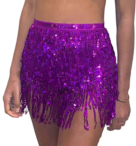 Zookey Pailletten Quaste Rock Bauchtanz Rock Rave Fransen Hüfttuch Kostüm Tanz Mini Wickelröcke für Frauen und Mädchen
