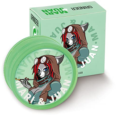 Mari & Juan Grinder Premium l molinillo de hierbas de plástico, triturador para especias, hierbas, café y más | en verde, 2 piezas I ø 4 cm con una altura total de 2 cm, Edición Mari