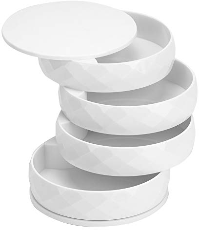 Jerliflyer Tower Schmuckdose, multifunktionale Schmuckschatulle, rund, mehrlagig, Schmuck-Organizer, drehbares Schmuckkästchen für Ohrringe, Ringe, Halsketten, Armbänder(Weiß)