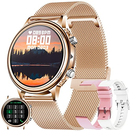 ZPIMY Smartwatch Damen Herren, Smart Watch mit Telefonfunktion 1.32 Zoll Touchscreen Fitness Tracker, IP68 Wasserdicht Fitnessuhr Aktivitätstracker Fitness Armbanduhr für Android iOS (Gold)