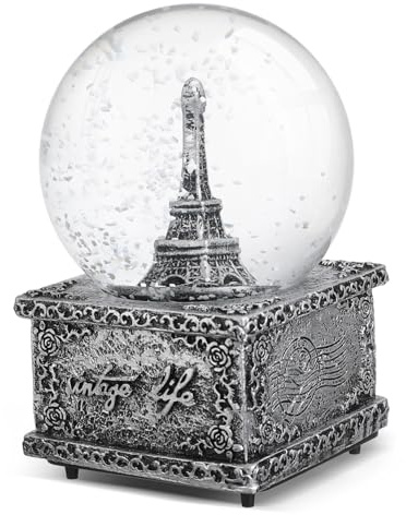 OSALADI Vintage Schneekugel mit Eiffelturm aus Kunstharz und Glas | Musikfunktion, für Schreibtisch und Home Dekoration, ohne Batterien Geliefert