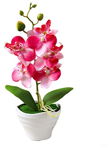 ARMYJY künstliche Orchidee, rote Phalaenopsis im Topf, elegant, 1 Stück, 27 cm x 12 cm, für Zuhause, Hochzeit, Party, Dekoration