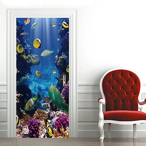 A.Monamour Türtapete Selbstklebend Türfolie Türposter 3D Tropische Fische Am Korallenriff Unter Wasser Vinyl Folie Türdeko Tapete Wandbild Türaufkleber Türtattoo 85x215cm