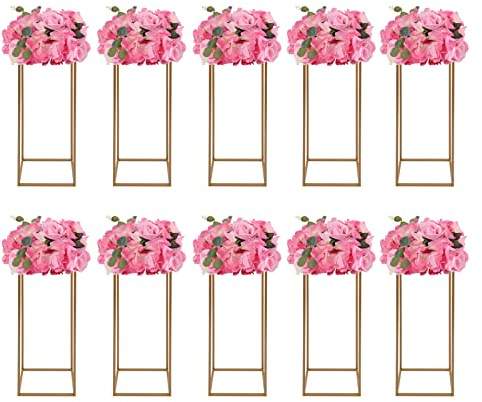 10 Stück Metall Blumenboden Vase Blumenständer Geometrische Mittelstücke Vase für Tische 27x27x80cm Goldene Blumenhalter Für Home Party Hochzeit Dekorationen
