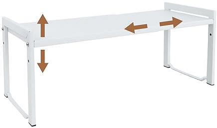 Goodsnetic Expandable Cabinet Shelf 13.8~26(L), Stackable Kitchen Counter Organizer, 33LBS Heavy Duty Riser, Countertop Storage Pantry ， Durable Metal Sink Shelf (White L)