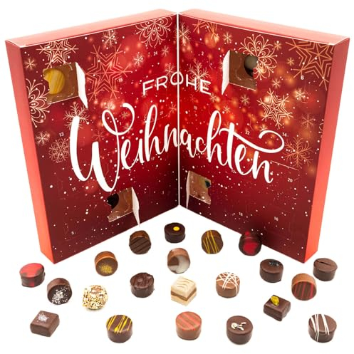 Hallingers Frohe Weihnachten - Schoko Adventskalender 2025 Pralinen hoher Qualität handgemacht ohne Alkohol hochwertige Verpackung (Box) - Geschenkideen Weihnachten & Geschenke Adventskalender | Glück