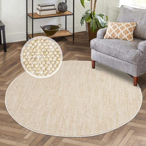 carpet city Kurzflor Teppich Wohnzimmer Gelb - 200 cm Rund - Einfarbig, Meliert - Teppiche Modern, Boho für Schlafzimmer, Esszimmer